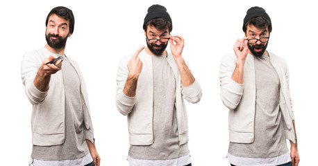 Set of Hipster man with glasses