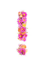 letters and numbers made from live flowers isolated on white background, make text with flowers alphabet, exclusive idea for graphic
