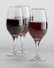 3D Rendering of wine glasses filled with red wine
