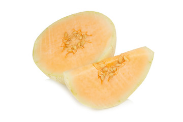 melon(sunlady) slice. half. isolated on white background