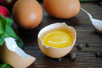 Chicken eggs and yolk
