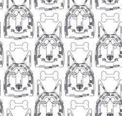 Dog vector seamless pattern cute illustration home pets doggy different breed. Modern vector plain line design icons and pictograms. 