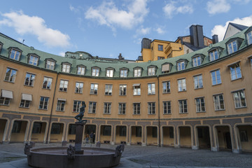 Naklejka premium architecture, building, city, old, europe, house, palace, town, sky, travel, castle, landmark, facade, tourism, Sweden, blue, square, panorama, exterior, historic, Stokholm, historical, urban