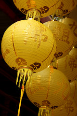 Yellow paper chinese lanterns, celebrating chinese new year, Bangkok, Thailand.
