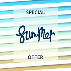 Special Summer offer. Creative design with lettering and stylized sunblind. Vector illustration