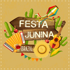 Festa Junina illustration traditional Brazil June festival party. Vector illustration. Latin American holiday. © Angelina Bambina
