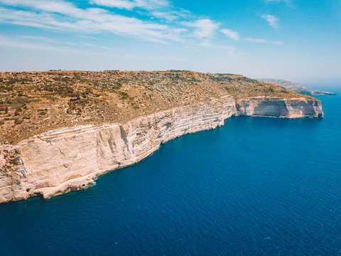 Beautiful view on the white steep cliffs on the island of Malta. 