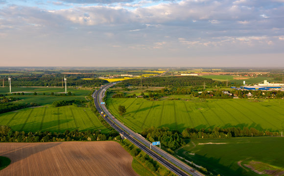 aerial view of german highway - autobahn A19/A20 in mecklenburg western pomerania