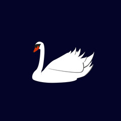 Vector illustration white bird swan icon, logo, sign or symbol isolated on white background.