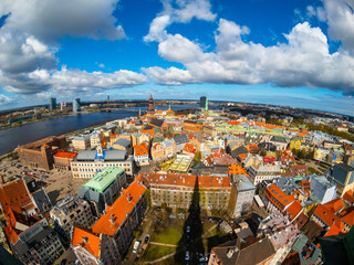 Fototapeta na wymiar Top view of the old city of Riga and river Daugava
