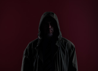 shadow male portrait, dark red background