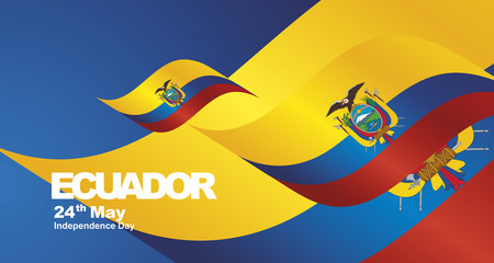 Ecuador Independence Day flag ribbon landscape background