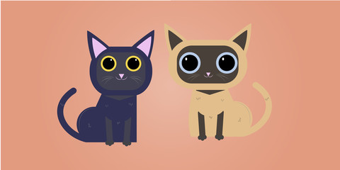 Different cartoon cats set. Simple modern geometric flat style vector illustration. Sitting cute vector cats.