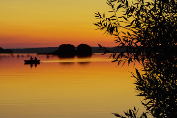 quiet lake at sunset