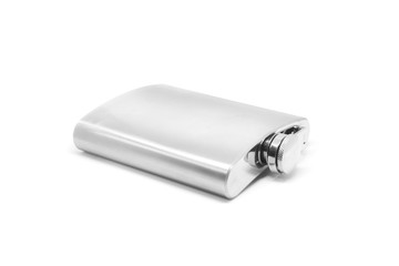 Stainless hip flask isolated on white background