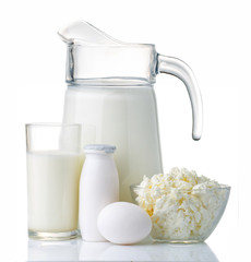 Dairy and protein products concept. Isolated on a white background