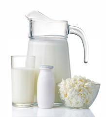 Dairy and protein products concept. Isolated on a white background