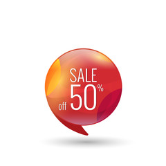 red circle on a white background with an inscription sale of 50 percent discount, a flat image