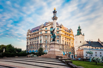 Naklejka premium Monument to Adam Mickiewicz in Lviv