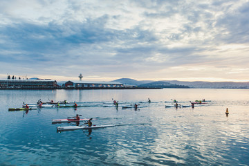 Kayak at dawn, Tasmania, Australia