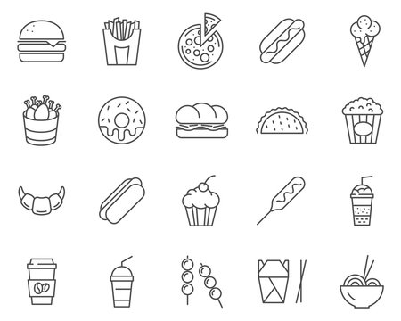 Set of Fast Food line vector icons.