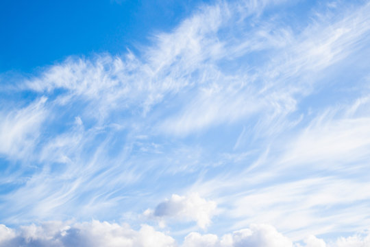Cumulus and air white clouds. Cloudy blue sky abstract background.