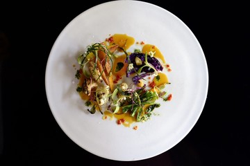 Organic Roasted vegetables with spices and orange reduction, Chili Salsa