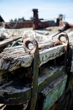 Rotting Wooden Detail of an old cargo barge
