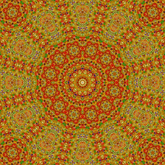 mandala effect tile arabesque in ocher, golden lime, butterum and green colors
