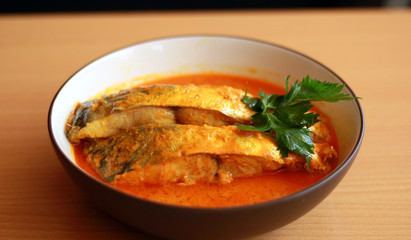 Gulai gouramis. Type of food containing rich, spicy and succulent curry.