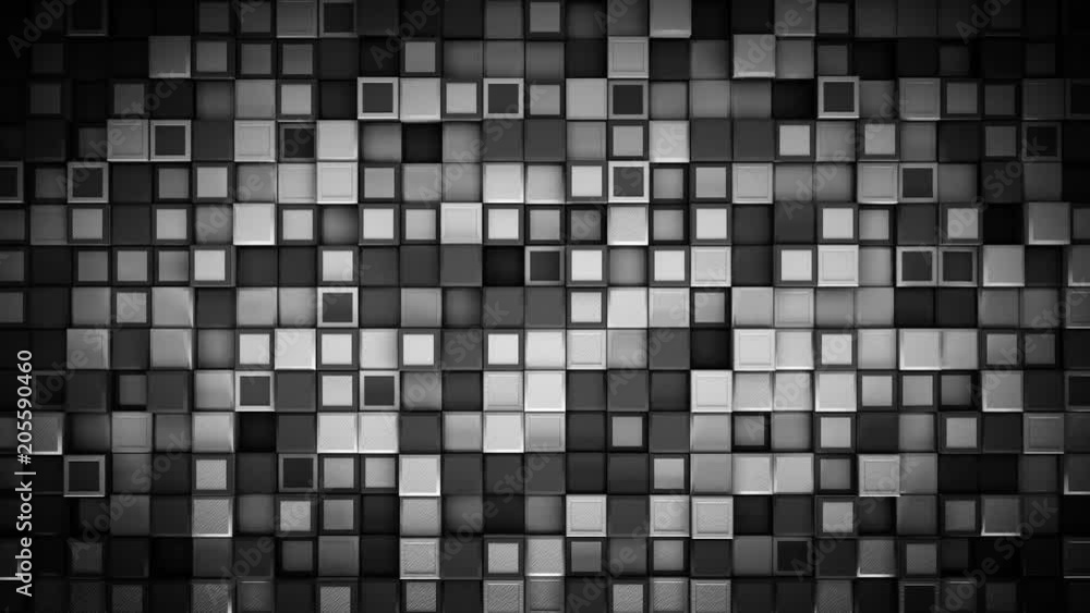 Poster wall of black and white cubes. abstract motion background. 3d render seamless loop animation 4k uhd 