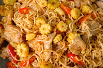 noodles with pork and vegetable stir fry
