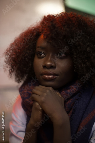 Woman Black Dark Dark Skin Portrait Natural Hair Sitting