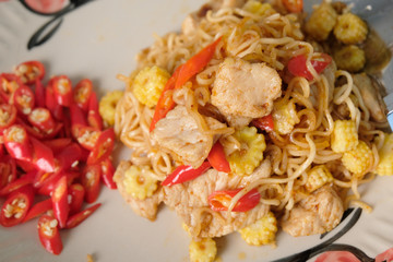 noodles with pork and vegetable stir fry
