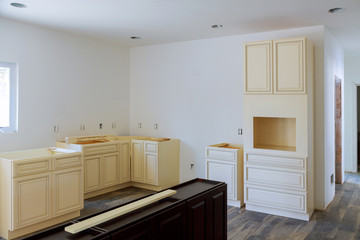 Blind cabinet, island drawers and counter cabinets installed