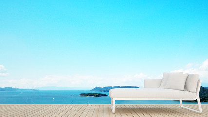 Daybed on terrace with sea view in hotel or condominium - Living area on island view and sea view - Simple design artwork for vacation time - 3D Rendering