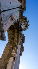 Fototapeta na wymiar Arch of Septimius Severus from below in the Roman Forum, Rome, Italy