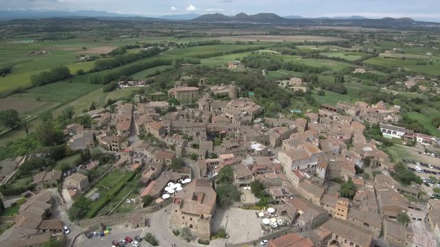 Girona. Aerial view in village of Pals. Costa Brava,Catalonia. Spain. 4k Drone Video