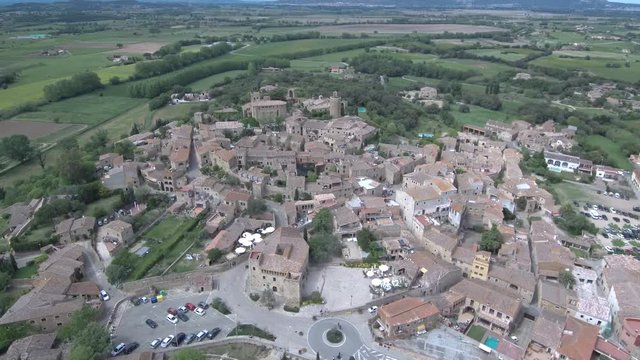 Girona. Aerial view in village of Pals. Costa Brava,Catalonia. Spain. 4k Drone Video
