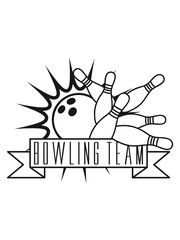 freunde banner text feld schreiben name leere fläche bowling pins umwerfen strike treffer sport verein team crew punkte spaß kugel bahn