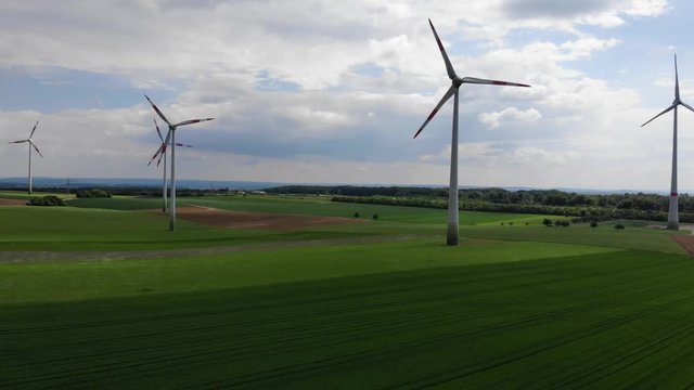 Aerial flight footage of Wind Energy plants - amazing view