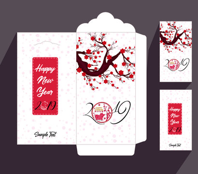 Chinese New Year red envelope flat icon, year of the pig 2019
