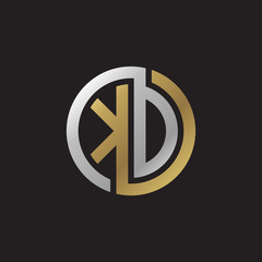 Initial letter KD, KO, looping line, circle shape logo, silver gold color on black background