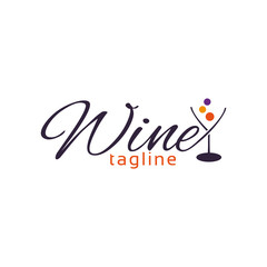 Wine and glass logo template, flat design