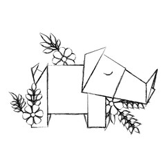 rhino origami paper with floral decoration vector illustration design