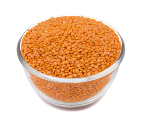 Red Lentils or Masoor Dal isolated on White Background