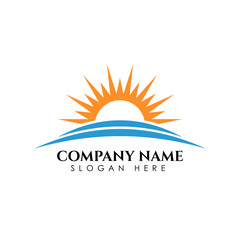 Sunrise sunshine logo template. Vector illustration Icon Logo Template Sun over horizon