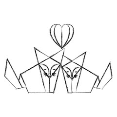 foxes couple origami paper with heart vector illustration design