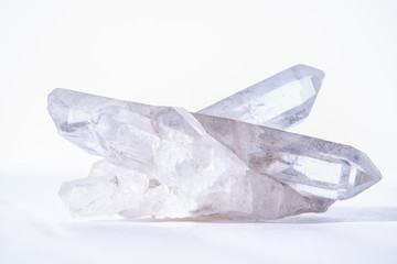 quartz crystal point cluster white background - obrazy, fototapety, plakaty