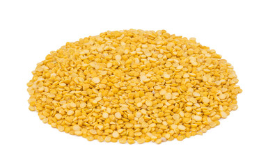 Heap of Split Chickpea Also Know as Chana Dal, Yellow Chana Split Peas, Dried Chickpea Lentils or Toor Dal isolated on white Background